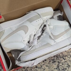 Nike White and Tan High-Top Sneakers